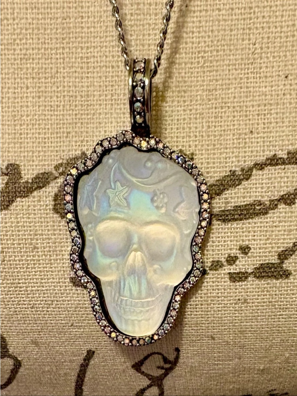 Kirk’s Folly Glass Dream Skull Crystal Pendant Necklace Celestial Moon Stars - Picture 9 of 13